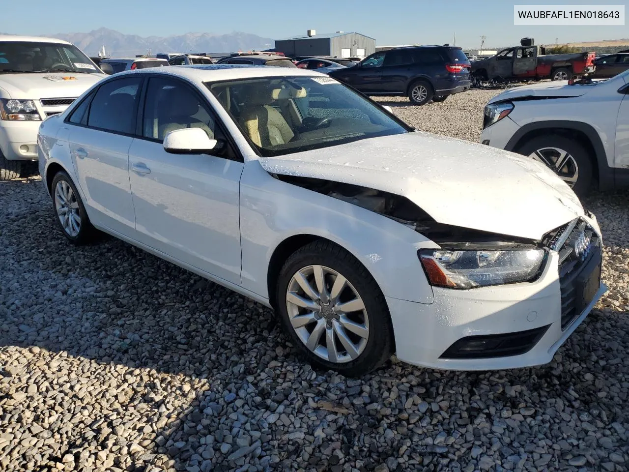 2014 Audi A4 Premium VIN: WAUBFAFL1EN018643 Lot: 73250444