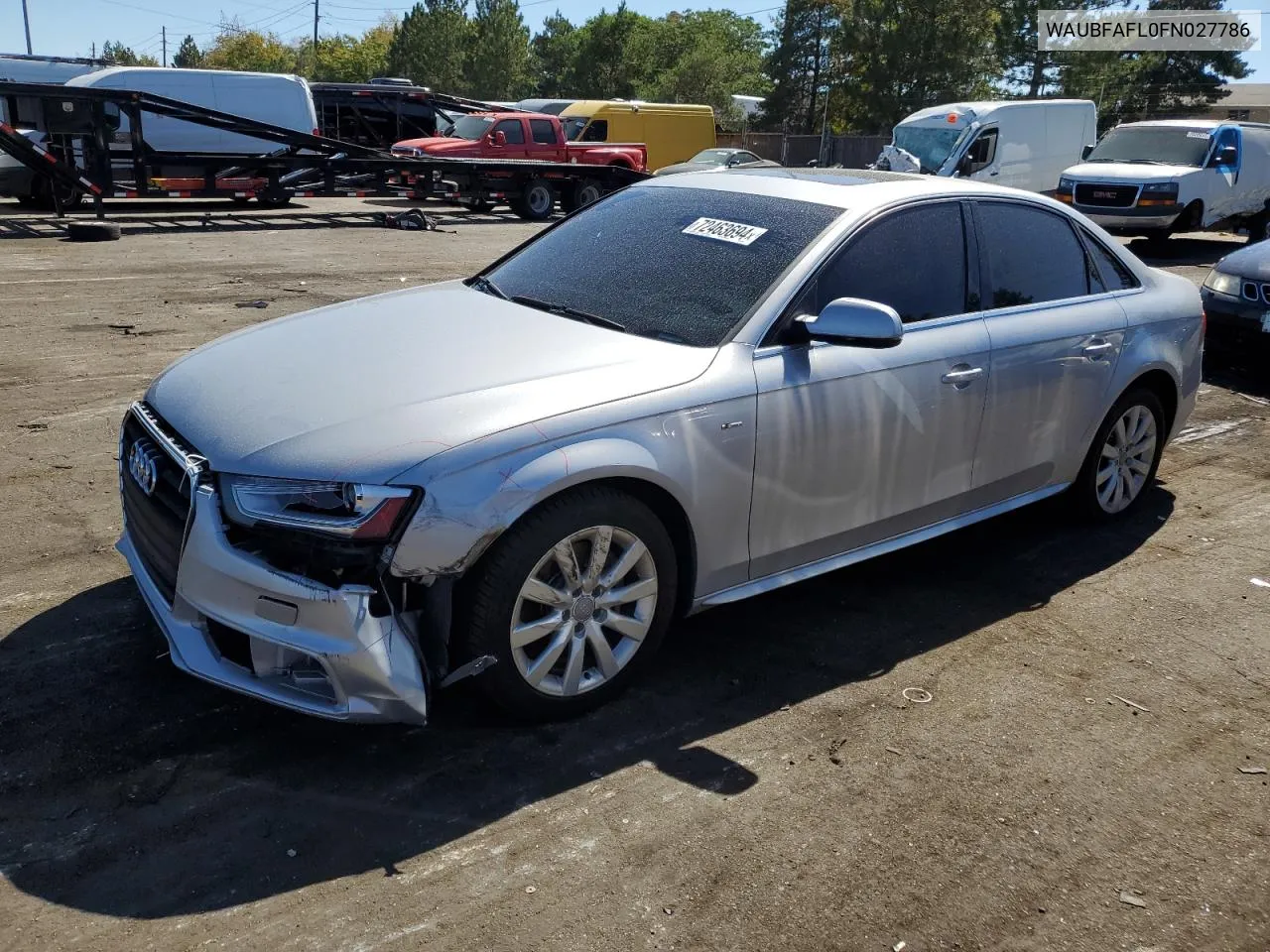 2015 Audi A4 Premium VIN: WAUBFAFL0FN027786 Lot: 72463694