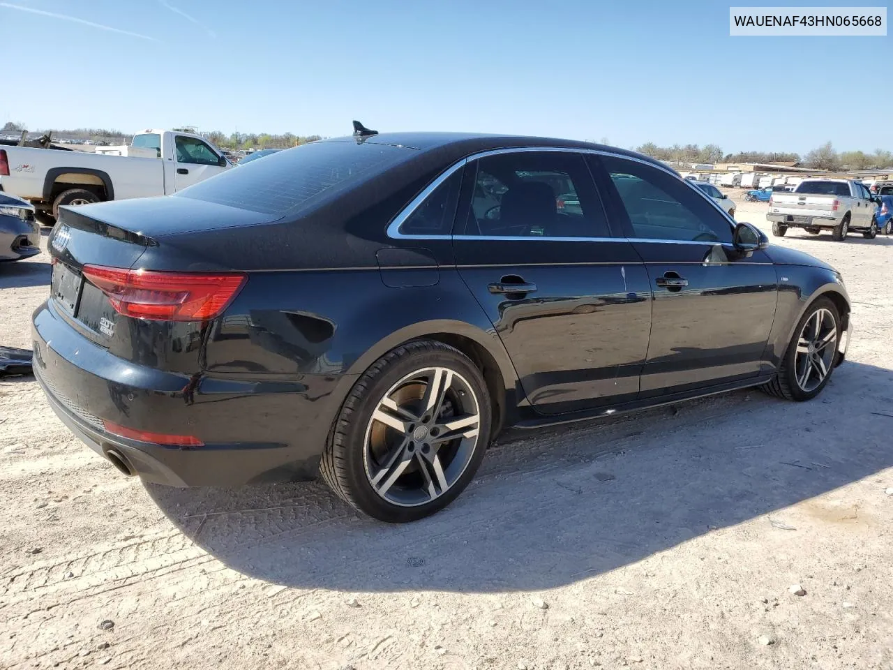 2017 Audi A4 Premium Plus VIN: WAUENAF43HN065668 Lot: 46722184