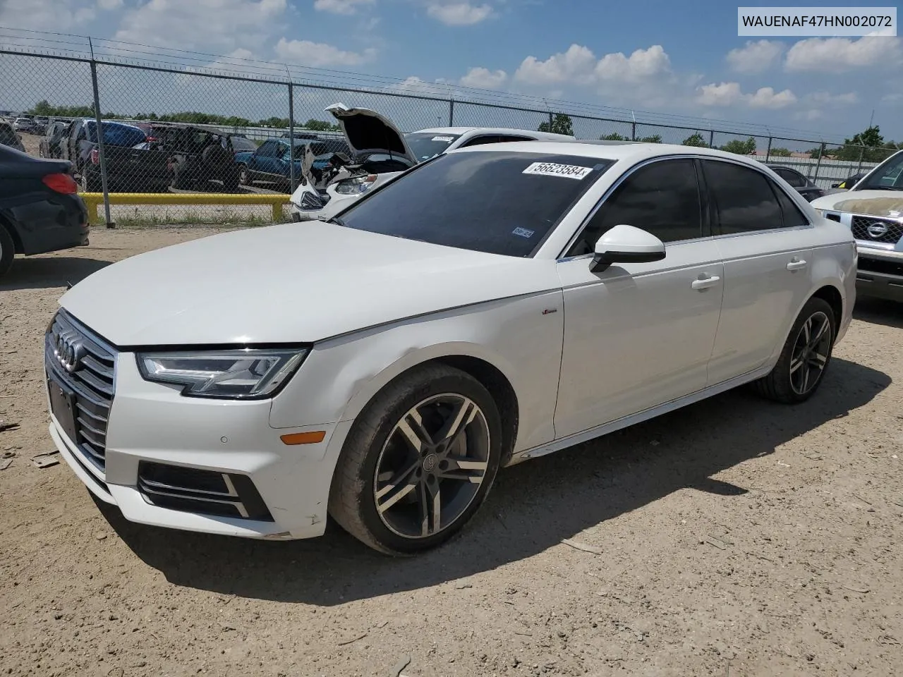 2017 Audi A4 Premium Plus VIN: WAUENAF47HN002072 Lot: 62031884