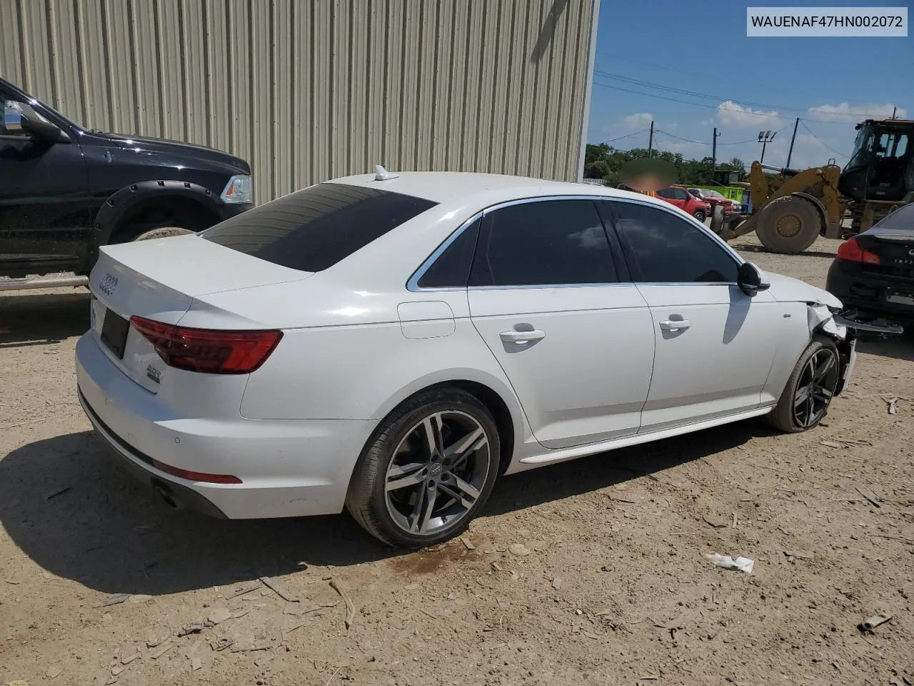 2017 Audi A4 Premium Plus VIN: WAUENAF47HN002072 Lot: 62031884