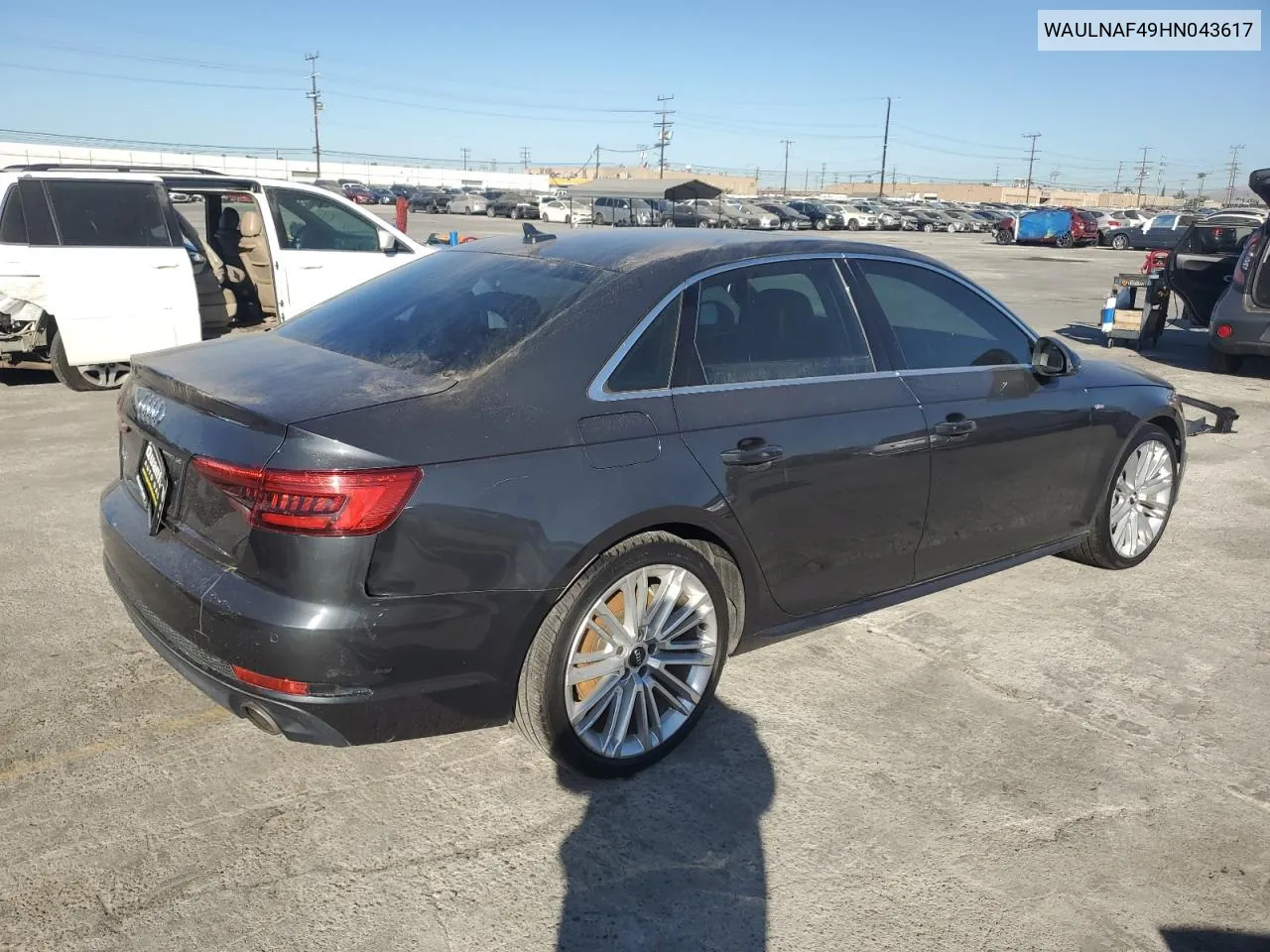 2017 Audi A4 Premium Plus VIN: WAULNAF49HN043617 Lot: 67802184