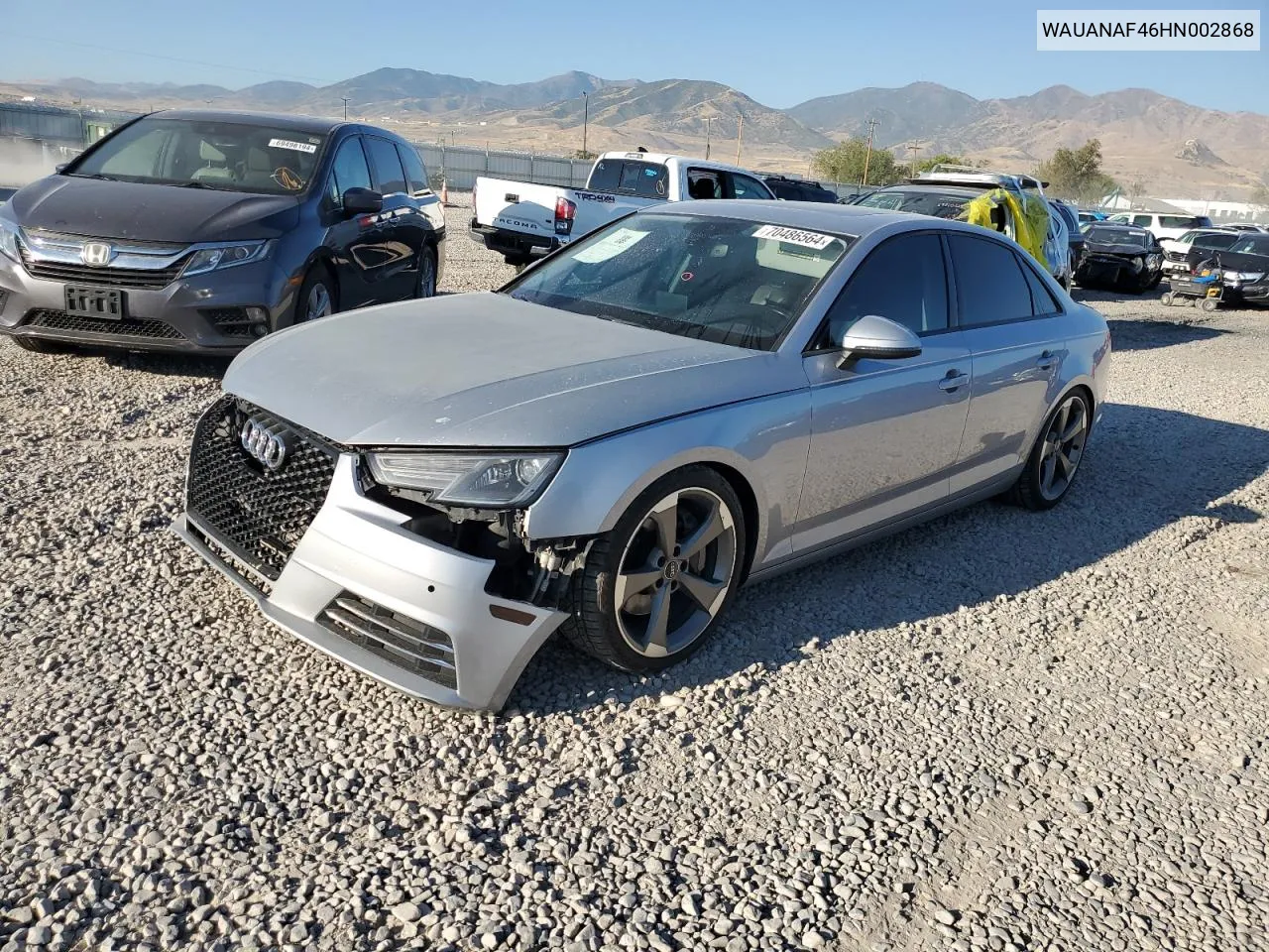 2017 Audi A4 Premium VIN: WAUANAF46HN002868 Lot: 70486564