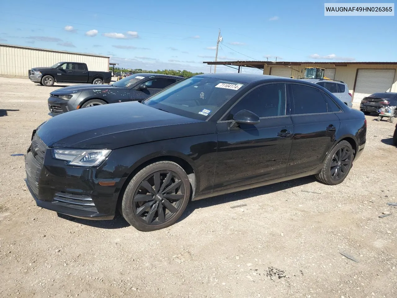 2017 Audi A4 Premium VIN: WAUGNAF49HN026365 Lot: 71104174