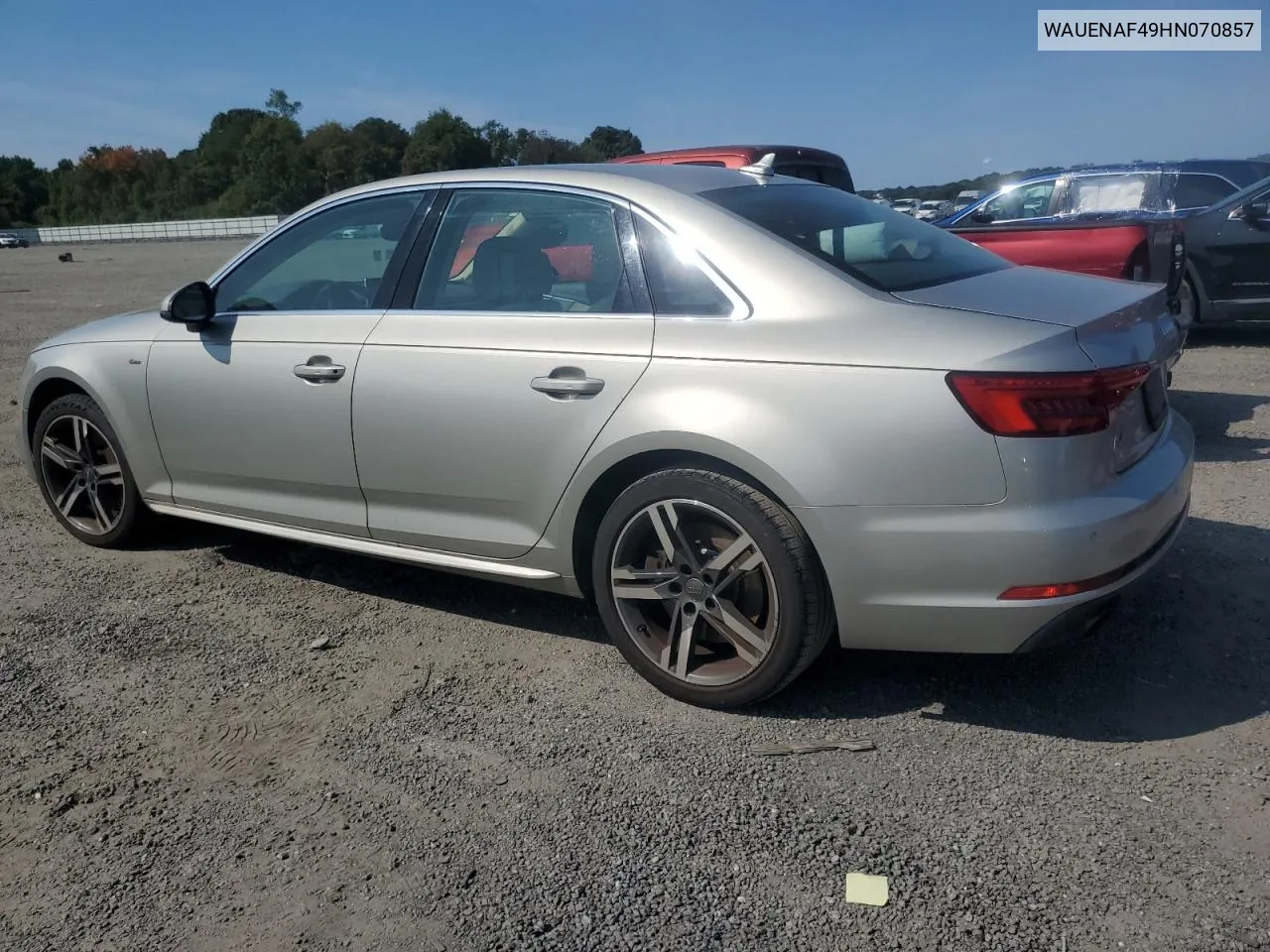 2017 Audi A4 Premium Plus VIN: WAUENAF49HN070857 Lot: 71210634