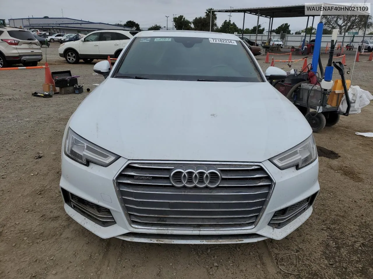 2017 Audi A4 Premium Plus VIN: WAUENAF40HN021109 Lot: 72182234