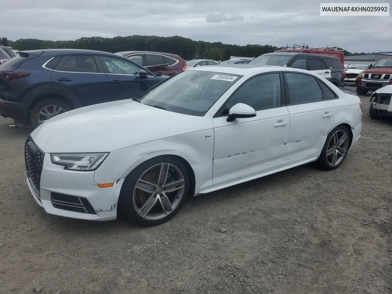 2017 Audi A4 Premium Plus VIN: WAUENAF4XHN025992 Lot: 72535034