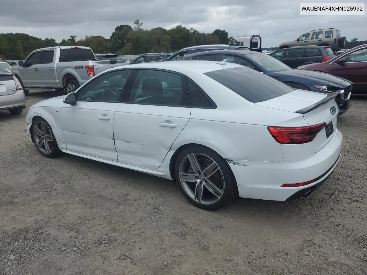 2017 Audi A4 Premium Plus VIN: WAUENAF4XHN025992 Lot: 72535034