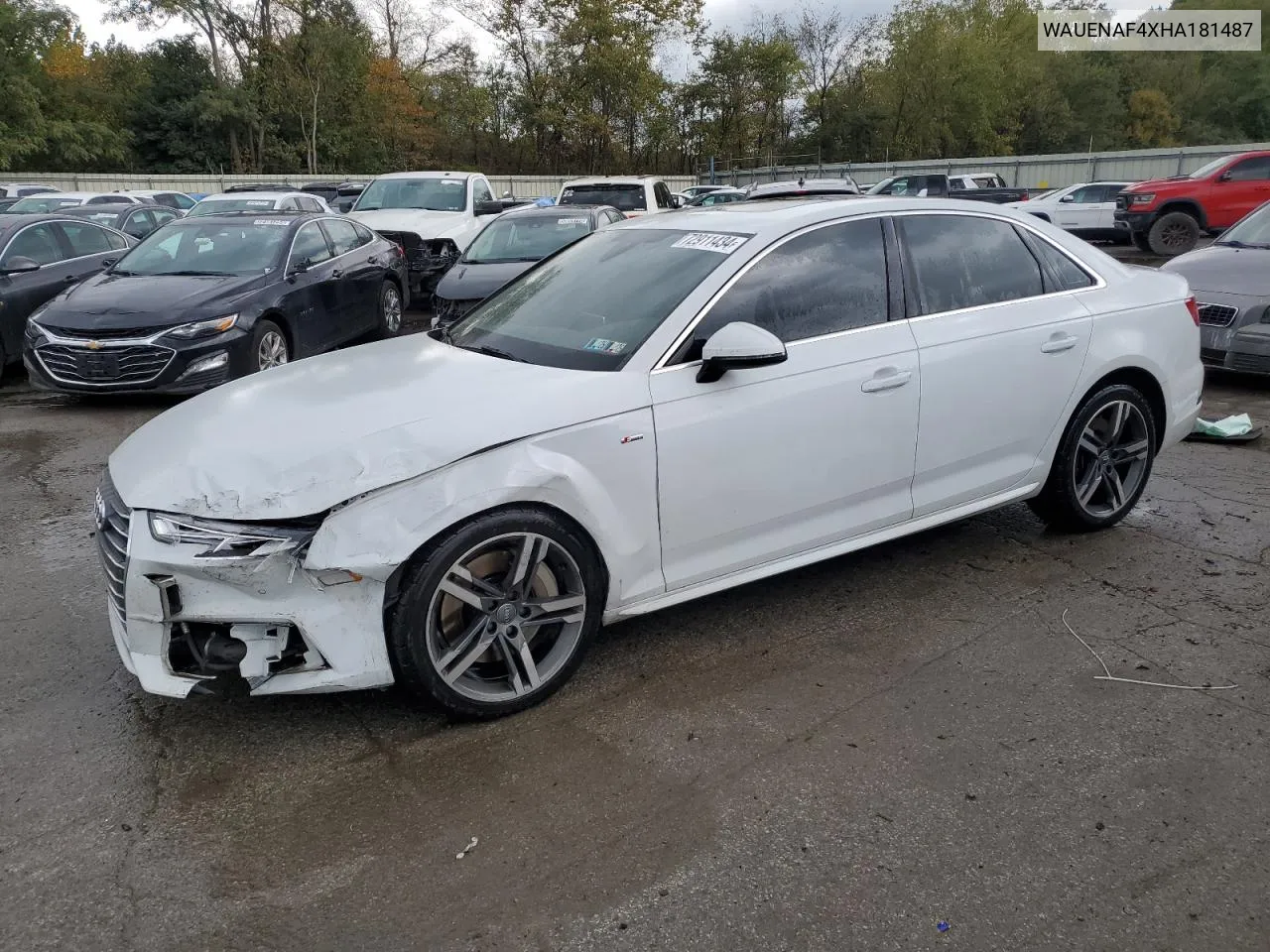 2017 Audi A4 Premium Plus VIN: WAUENAF4XHA181487 Lot: 72911434