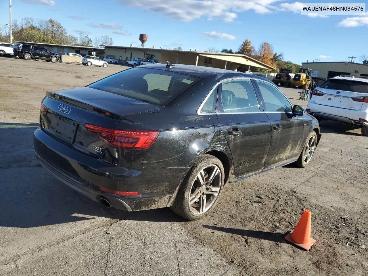 2017 Audi A4 Premium Plus VIN: WAUENAF48HN034576 Lot: 74591954