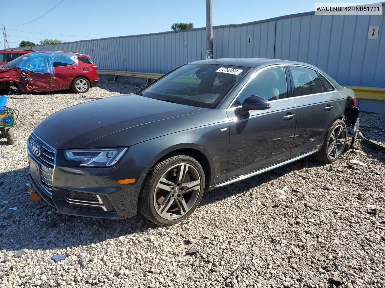 2017 Audi A4 Premium Plus VIN: WAUENBF42HN051721 Lot: 74700494