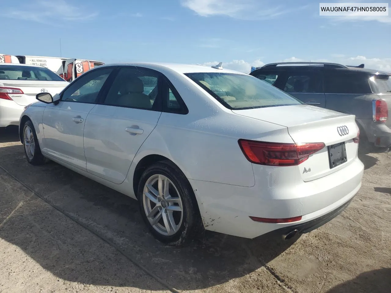 2017 Audi A4 Premium VIN: WAUGNAF47HN058005 Lot: 76362884