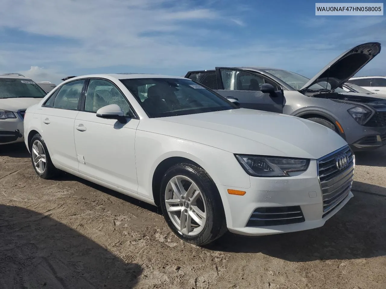 2017 Audi A4 Premium VIN: WAUGNAF47HN058005 Lot: 76362884