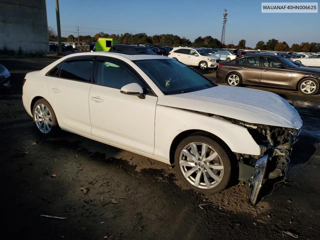 2017 Audi A4 Premium VIN: WAUANAF40HN006625 Lot: 77765344