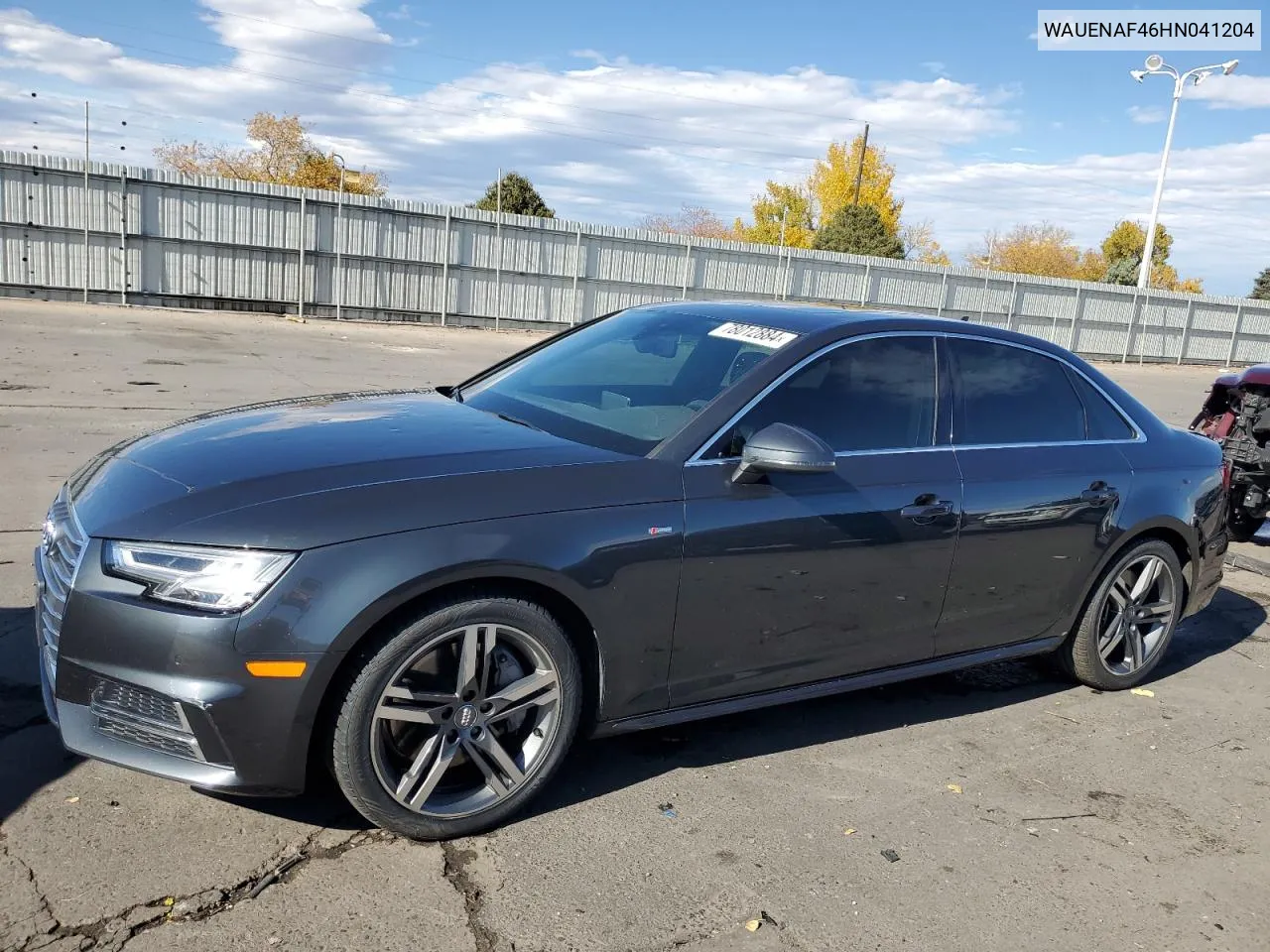 2017 Audi A4 Premium Plus VIN: WAUENAF46HN041204 Lot: 78012884