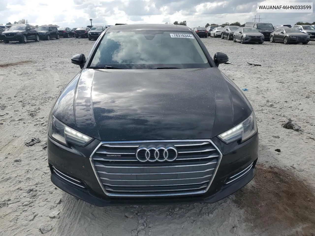 2017 Audi A4 Premium VIN: WAUANAF46HN033599 Lot: 78310344