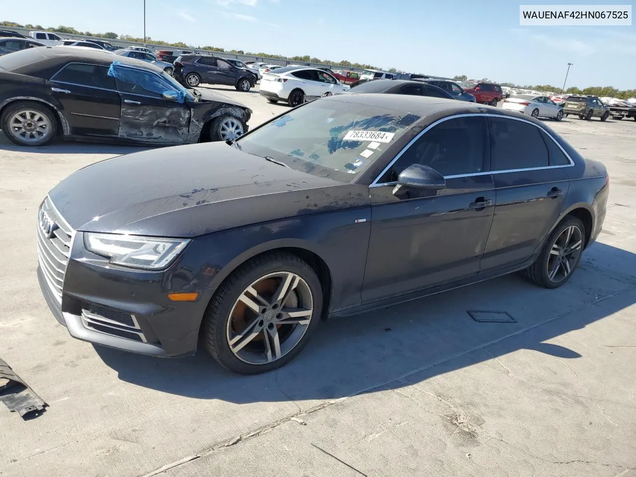 2017 Audi A4 Premium Plus VIN: WAUENAF42HN067525 Lot: 78333684