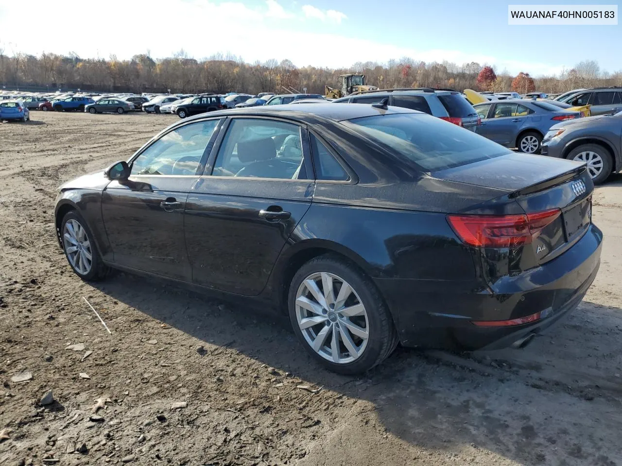 2017 Audi A4 Premium VIN: WAUANAF40HN005183 Lot: 78504314