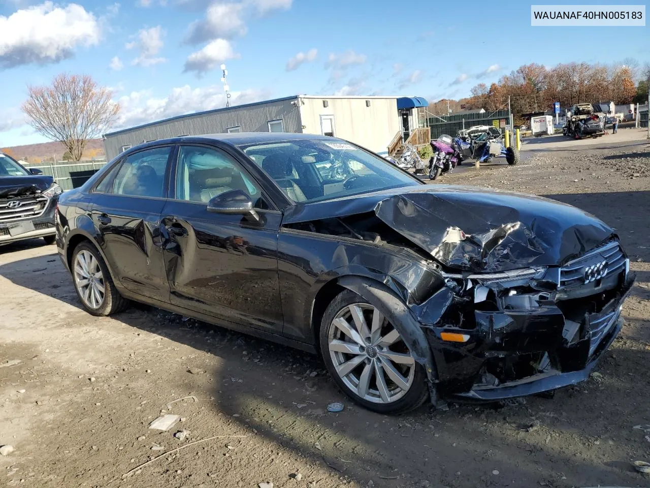 2017 Audi A4 Premium VIN: WAUANAF40HN005183 Lot: 78504314