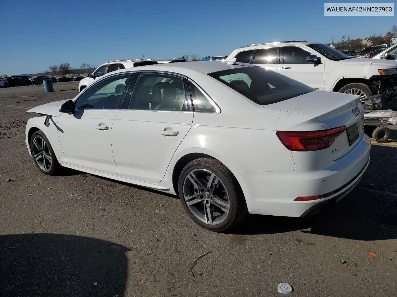 2017 Audi A4 Premium Plus VIN: WAUENAF42HN027963 Lot: 79833534