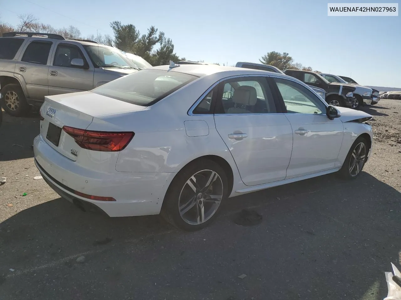 2017 Audi A4 Premium Plus VIN: WAUENAF42HN027963 Lot: 79833534