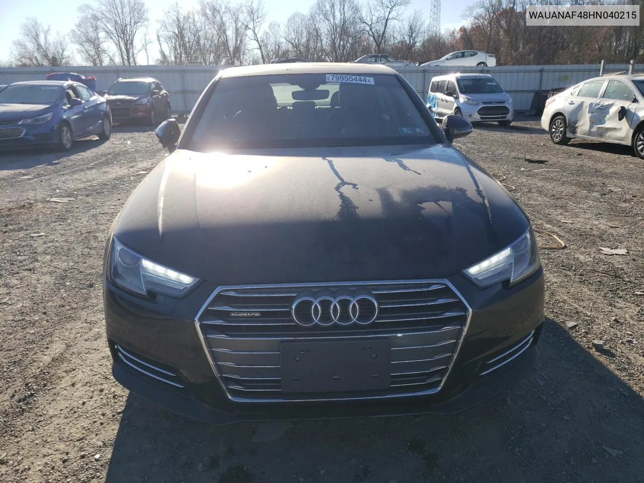 2017 Audi A4 Premium VIN: WAUANAF48HN040215 Lot: 79955444