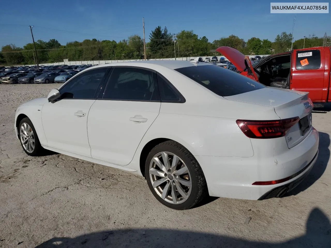 2018 Audi A4 Premium VIN: WAUKMAF4XJA078548 Lot: 51879224