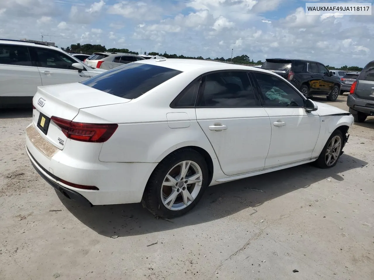 2018 Audi A4 Premium VIN: WAUKMAF49JA118117 Lot: 68910304