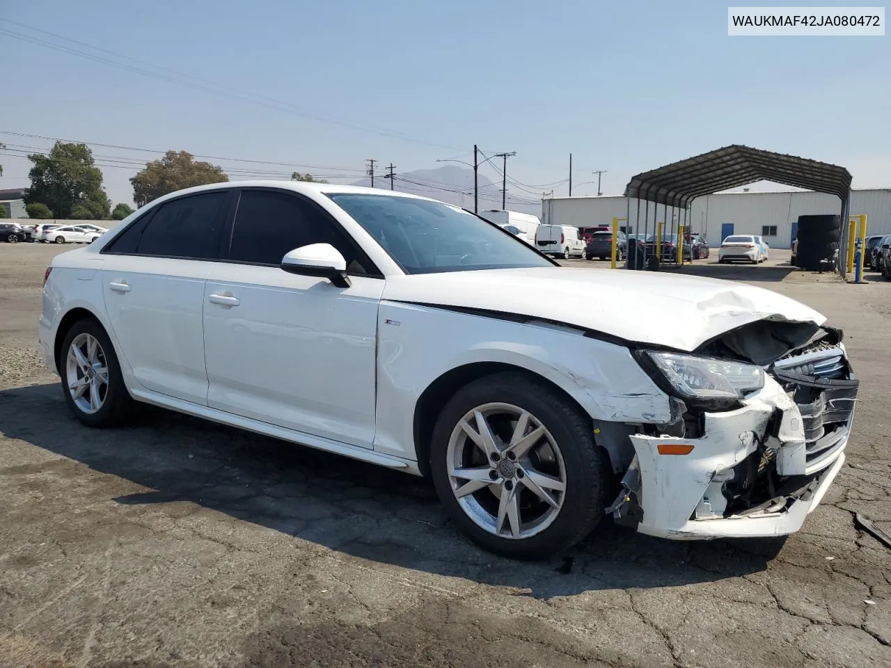 2018 Audi A4 Premium VIN: WAUKMAF42JA080472 Lot: 71213914