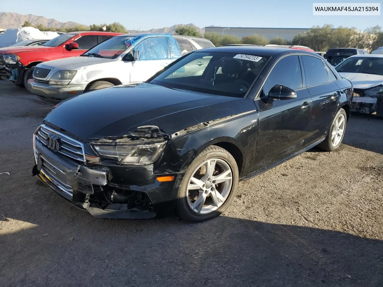 2018 Audi A4 Premium VIN: WAUKMAF45JA215394 Lot: 73715054