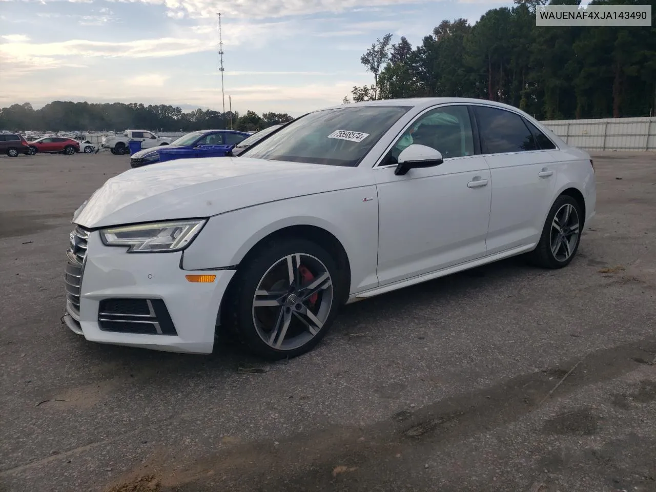 2018 Audi A4 Premium Plus VIN: WAUENAF4XJA143490 Lot: 75598574