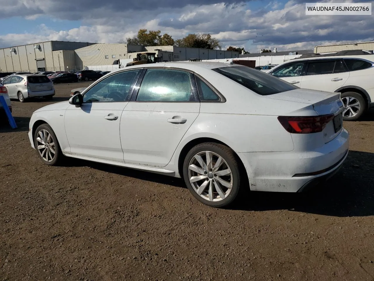 2018 Audi A4 Premium VIN: WAUDNAF45JN002766 Lot: 75637434