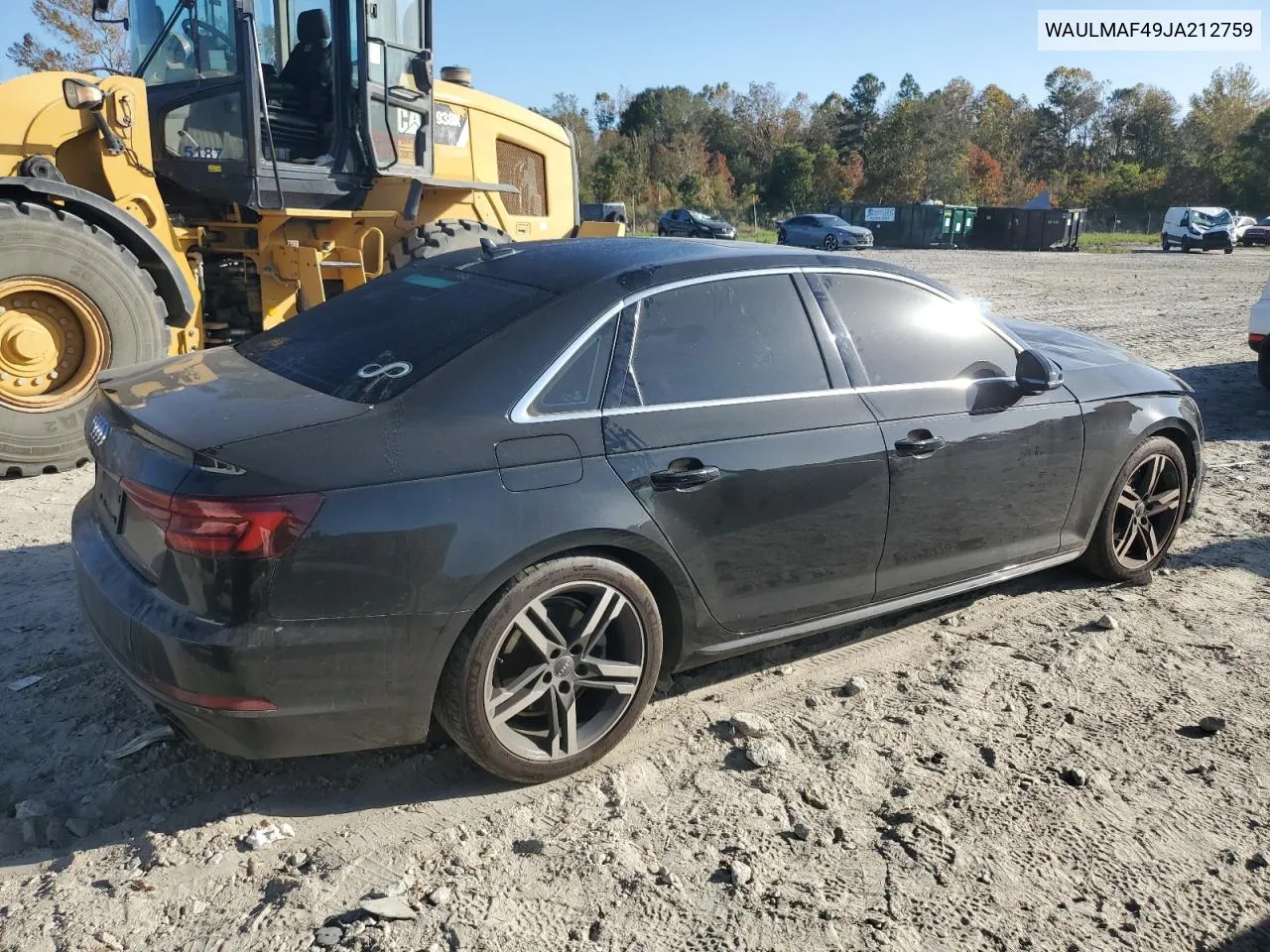 2018 Audi A4 Premium Plus VIN: WAULMAF49JA212759 Lot: 78197234