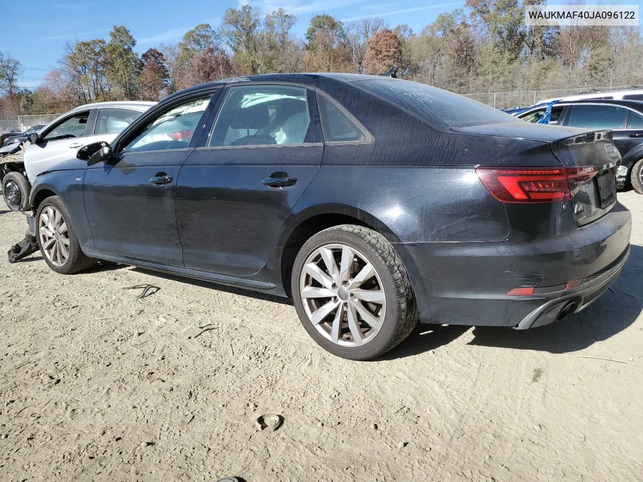 2018 Audi A4 Premium VIN: WAUKMAF40JA096122 Lot: 79550074