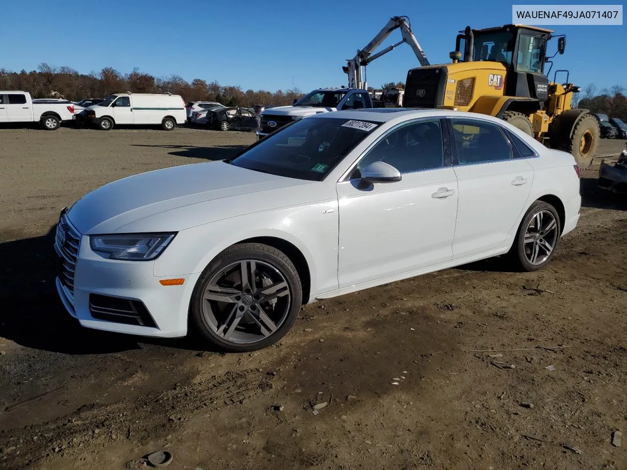 2018 Audi A4 Premium Plus VIN: WAUENAF49JA071407 Lot: 80217394