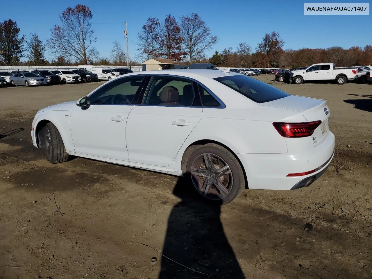 2018 Audi A4 Premium Plus VIN: WAUENAF49JA071407 Lot: 80217394