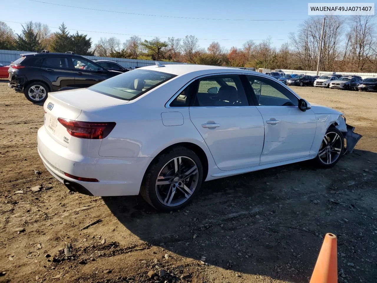 2018 Audi A4 Premium Plus VIN: WAUENAF49JA071407 Lot: 80217394