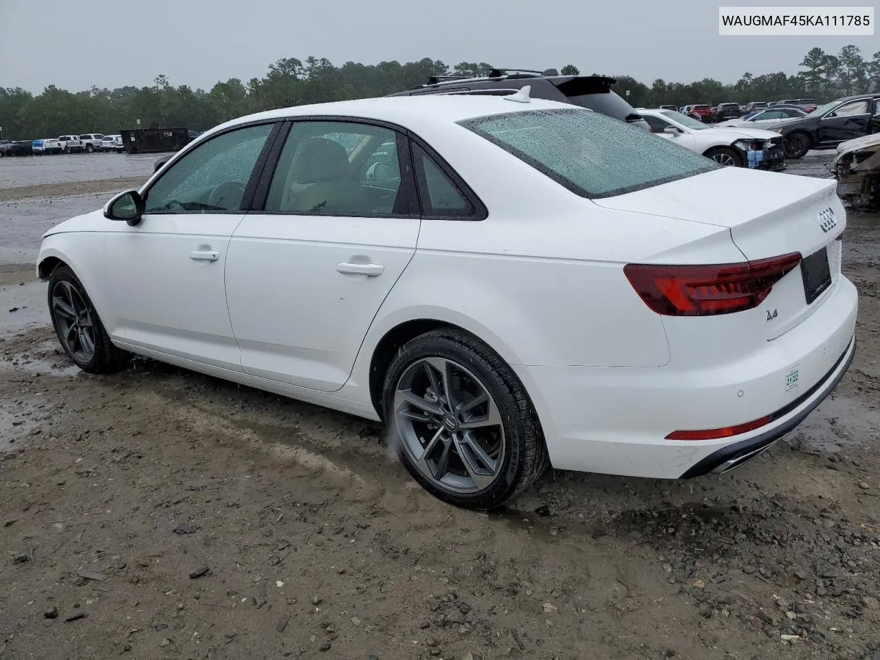 2019 Audi A4 Premium VIN: WAUGMAF45KA111785 Lot: 71382634