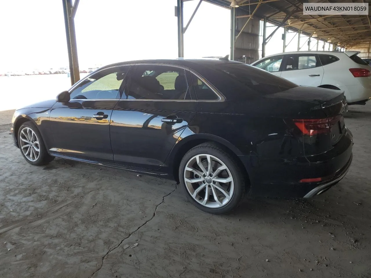 2019 Audi A4 Premium VIN: WAUDNAF43KN018059 Lot: 72537724