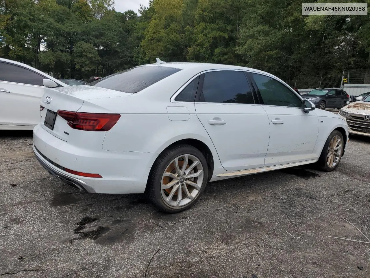 2019 Audi A4 Premium Plus VIN: WAUENAF46KN020988 Lot: 73871194