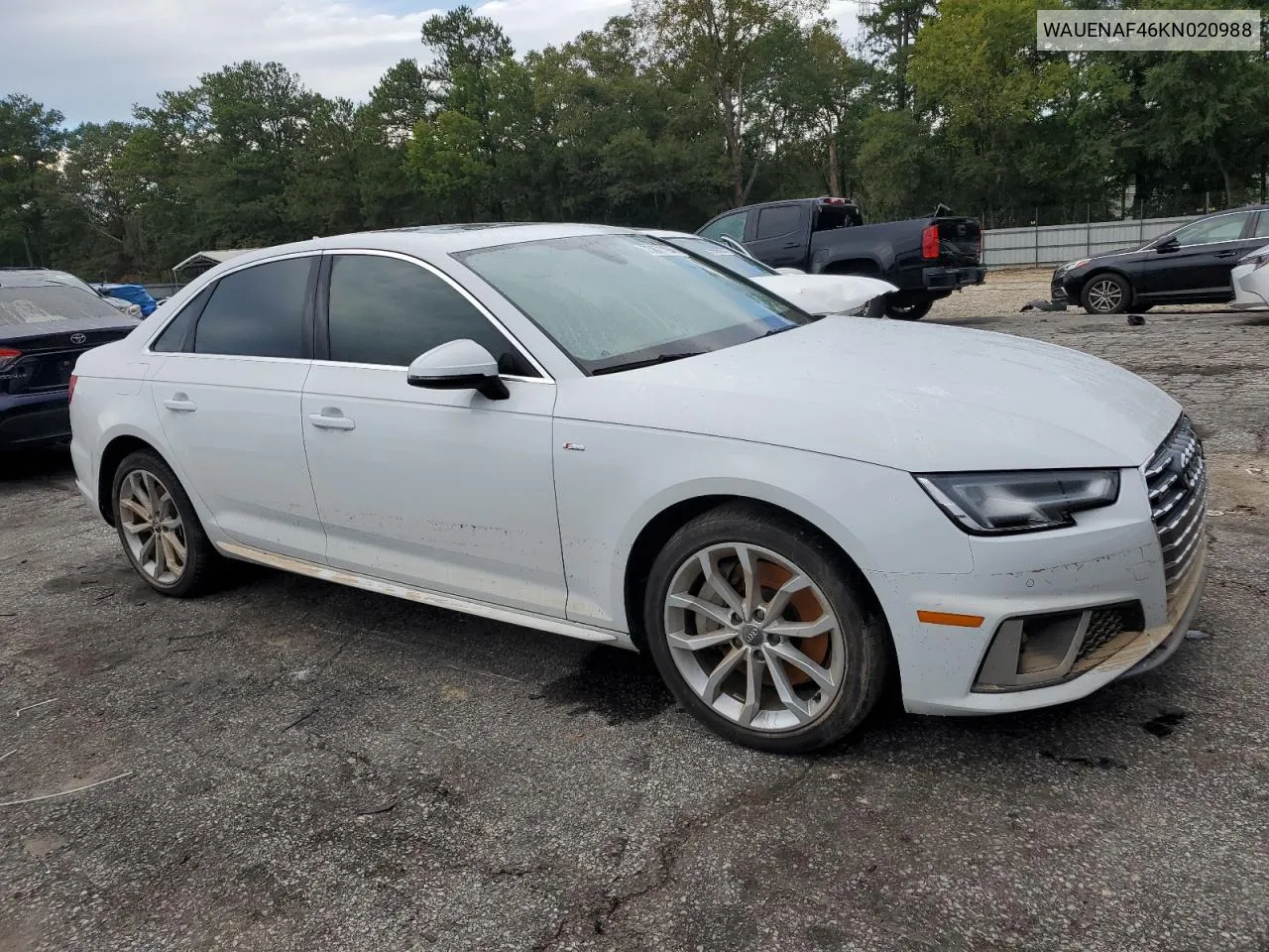 2019 Audi A4 Premium Plus VIN: WAUENAF46KN020988 Lot: 73871194