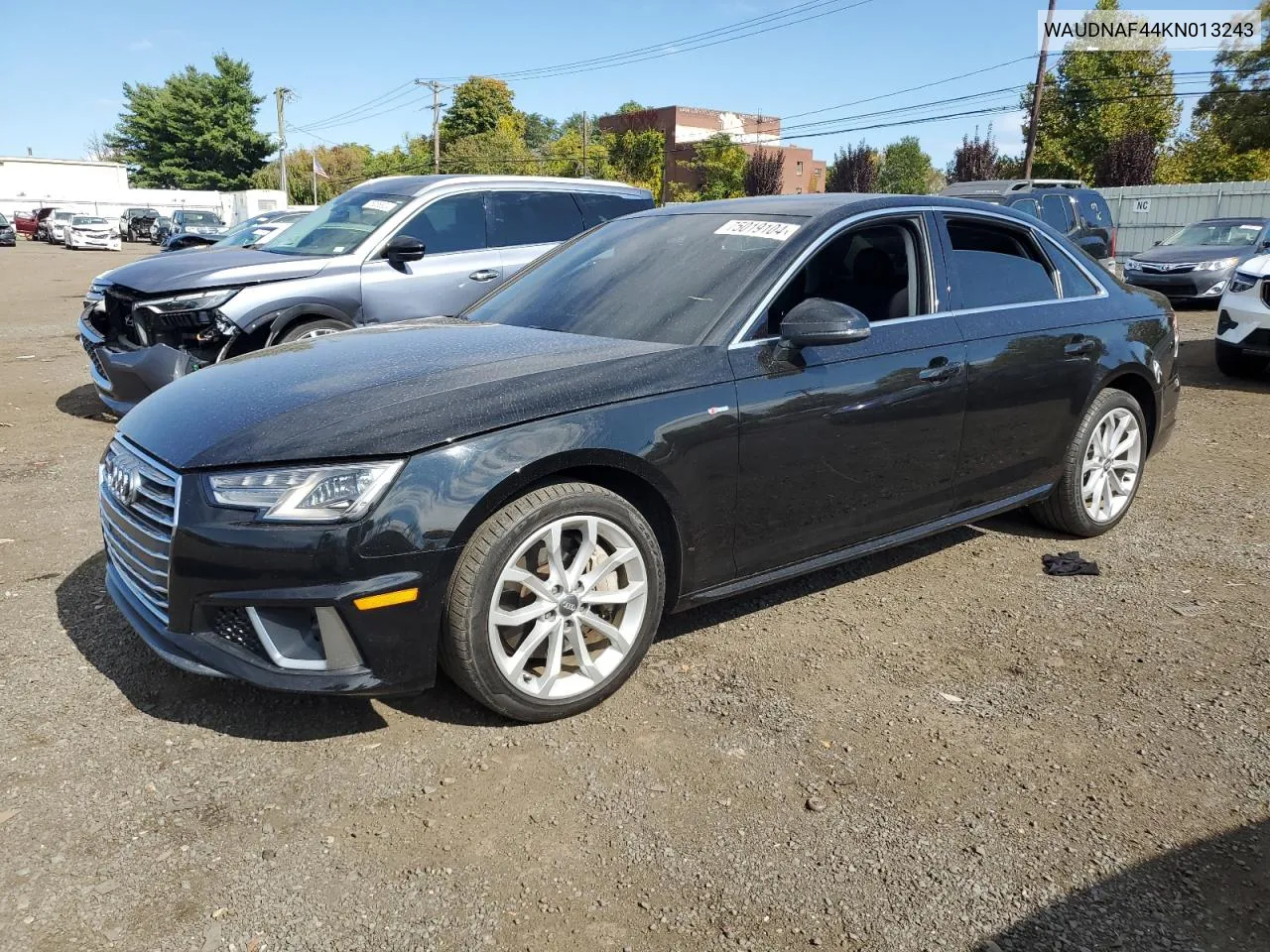 2019 Audi A4 Premium VIN: WAUDNAF44KN013243 Lot: 75019104