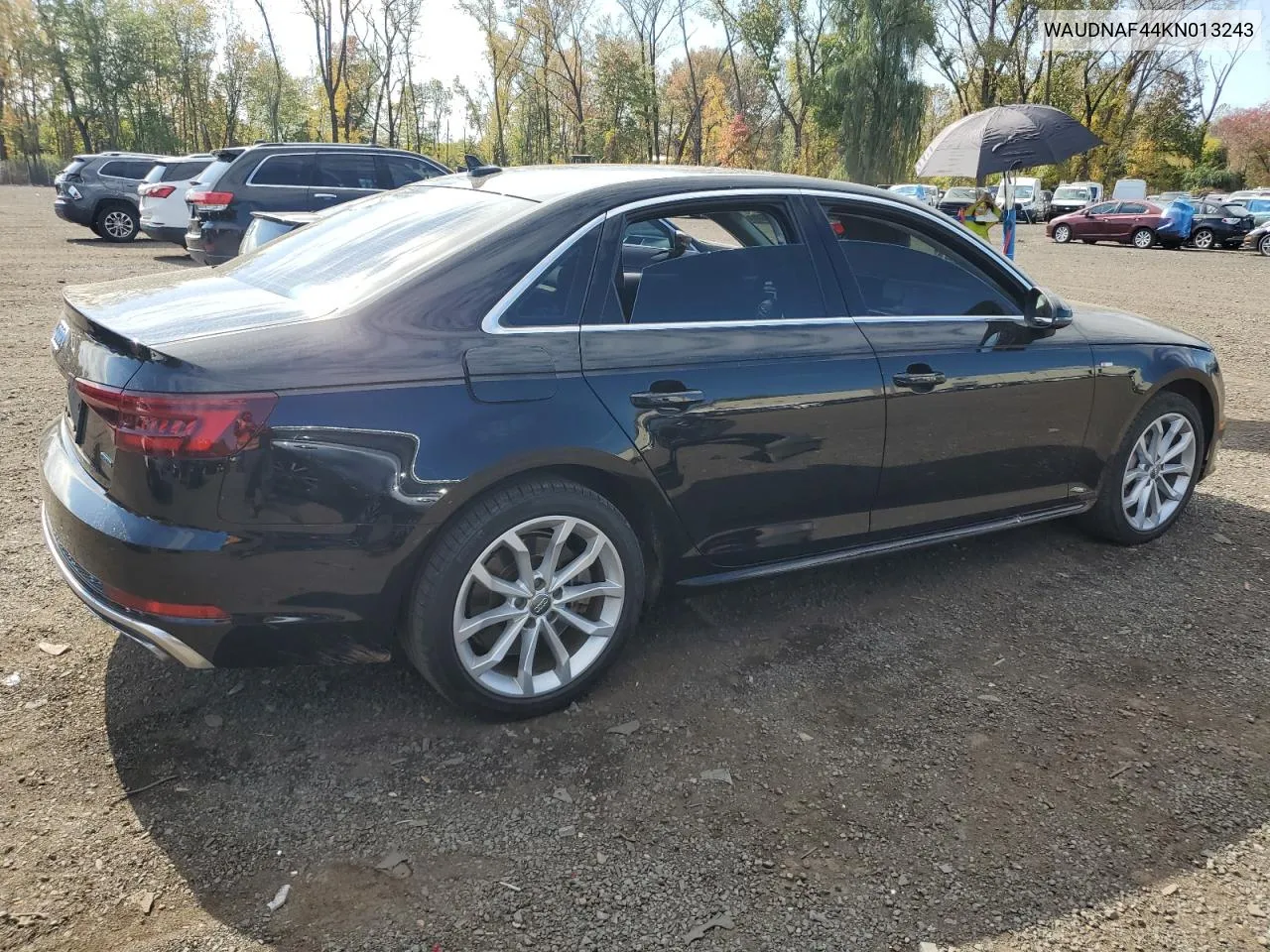 2019 Audi A4 Premium VIN: WAUDNAF44KN013243 Lot: 75019104