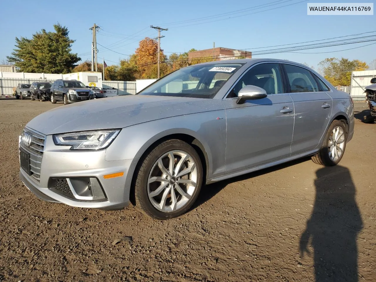 2019 Audi A4 Premium Plus VIN: WAUENAF44KA116769 Lot: 77369394