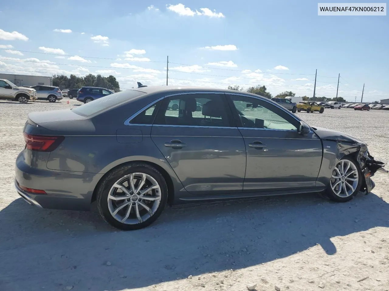 2019 Audi A4 Premium Plus VIN: WAUENAF47KN006212 Lot: 77852024