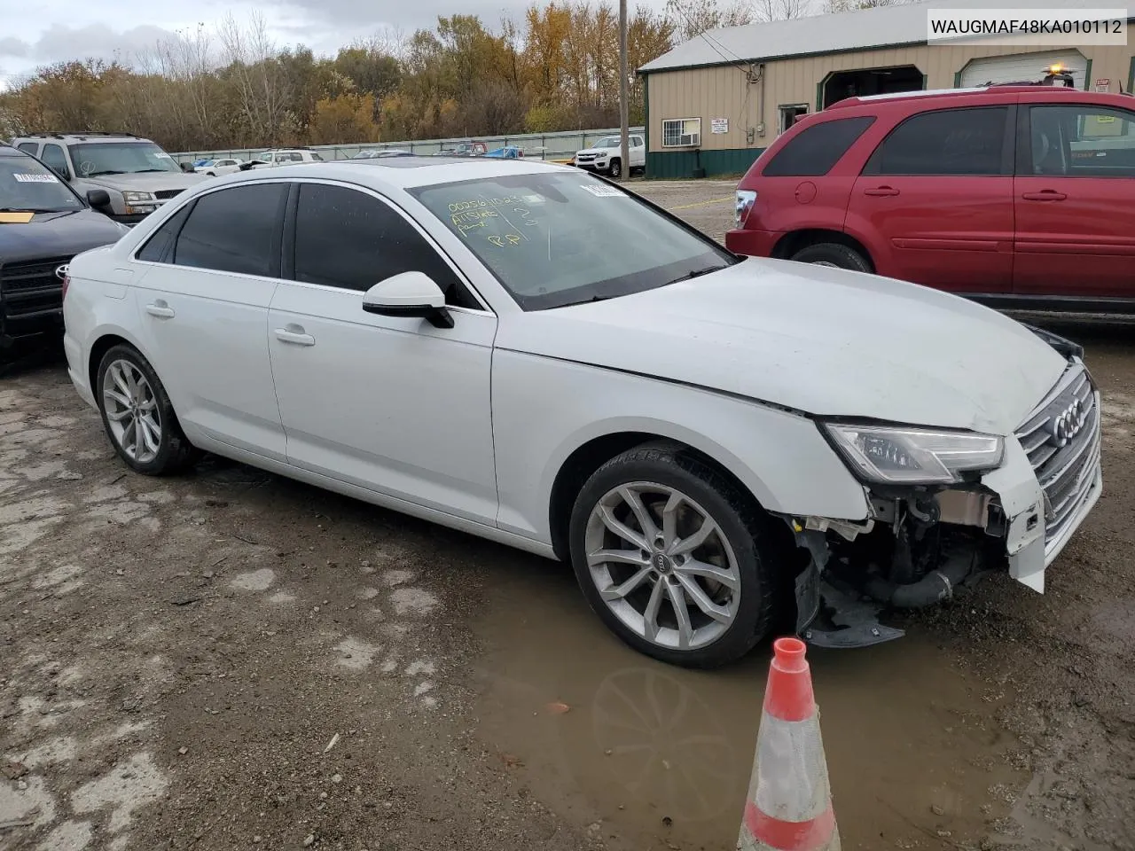 2019 Audi A4 Premium VIN: WAUGMAF48KA010112 Lot: 78136674