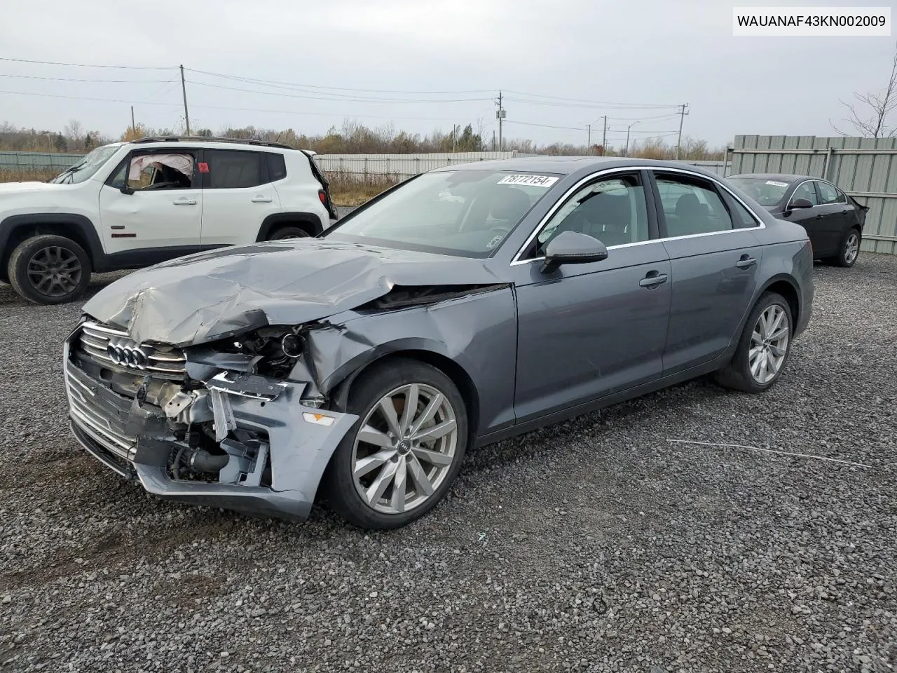 2019 Audi A4 Komfort VIN: WAUANAF43KN002009 Lot: 78772154