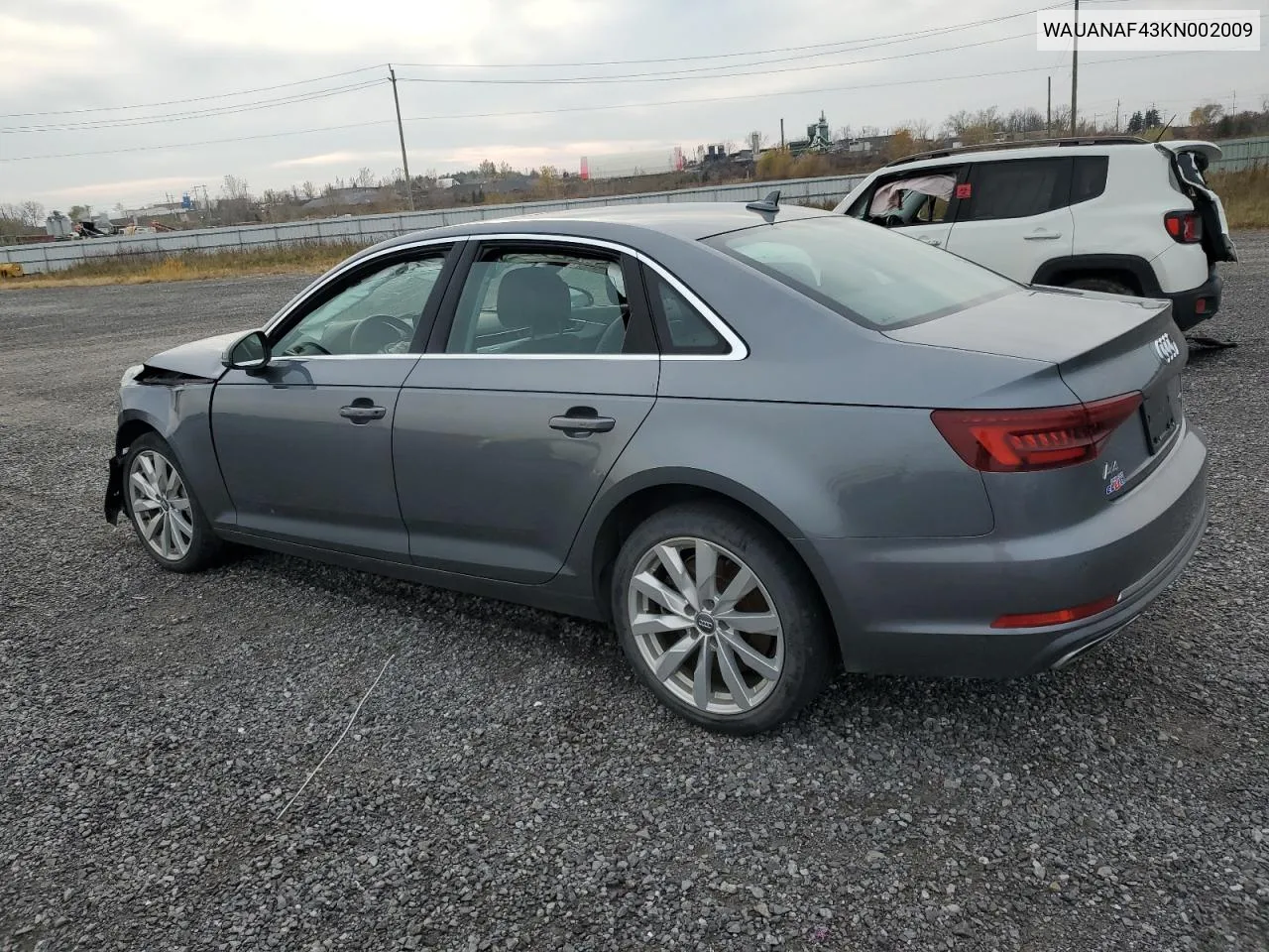 2019 Audi A4 Komfort VIN: WAUANAF43KN002009 Lot: 78772154