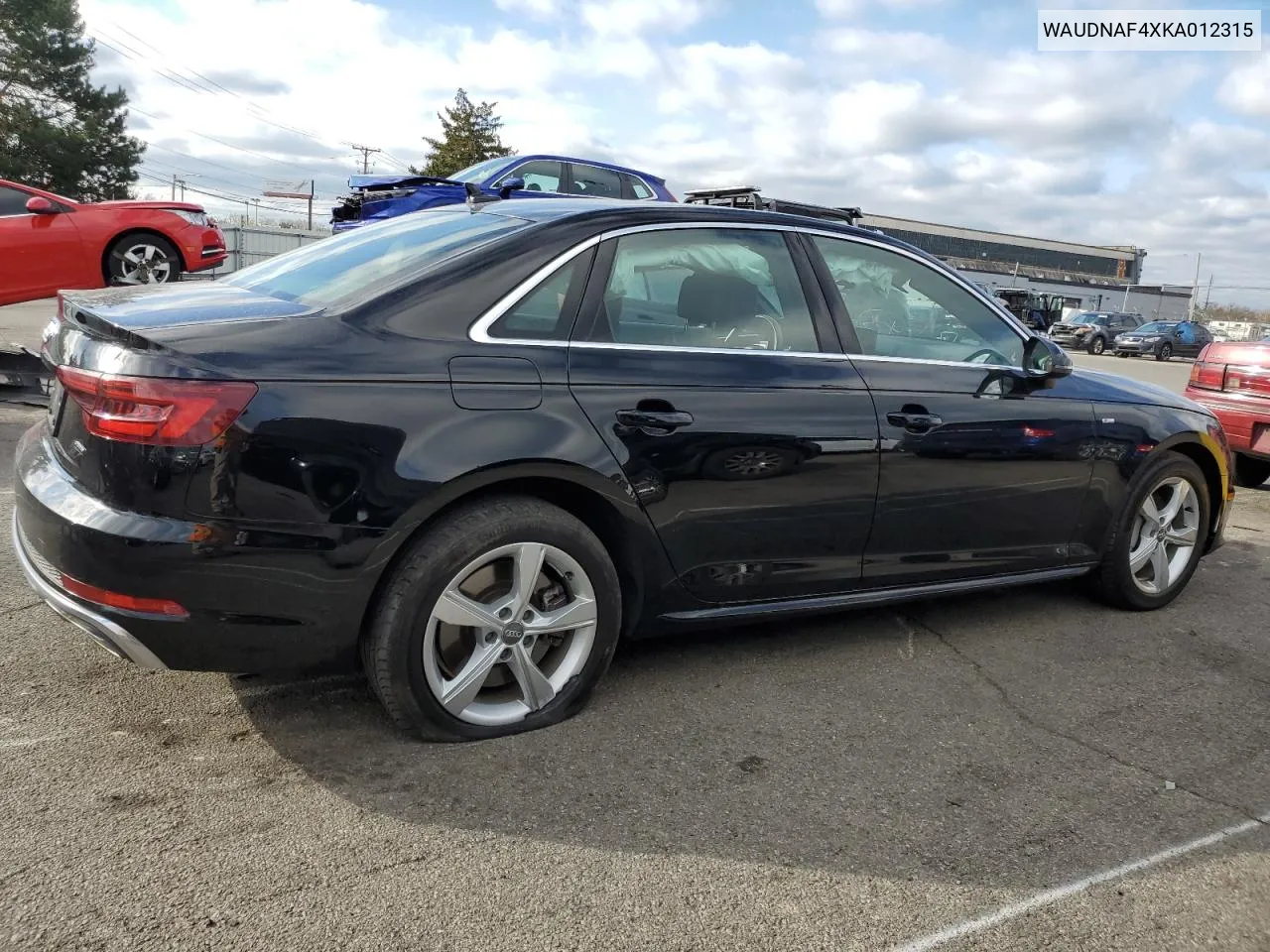 2019 Audi A4 Premium VIN: WAUDNAF4XKA012315 Lot: 78993684