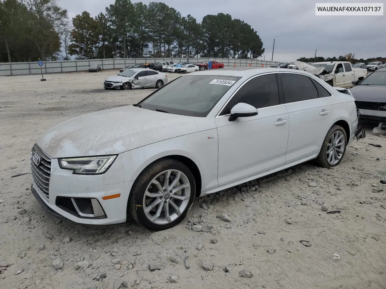 2019 Audi A4 Premium Plus VIN: WAUENAF4XKA107137 Lot: 79185934